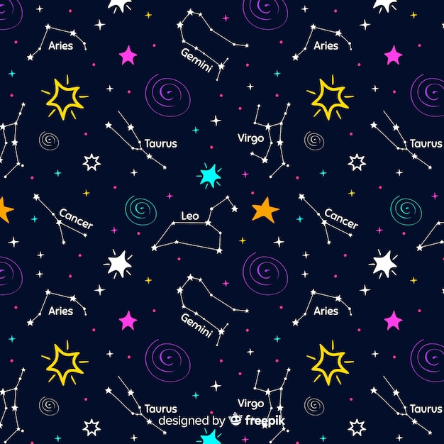 Hand drawn colorful zodiac pattern