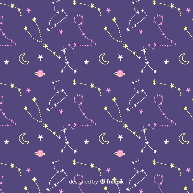 Hand drawn colorful zodiac pattern