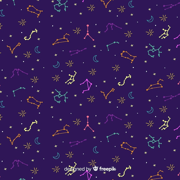 Hand drawn colorful zodiac pattern