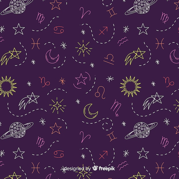 Hand drawn colorful zodiac pattern