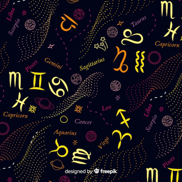 Free vector hand drawn colorful zodiac pattern