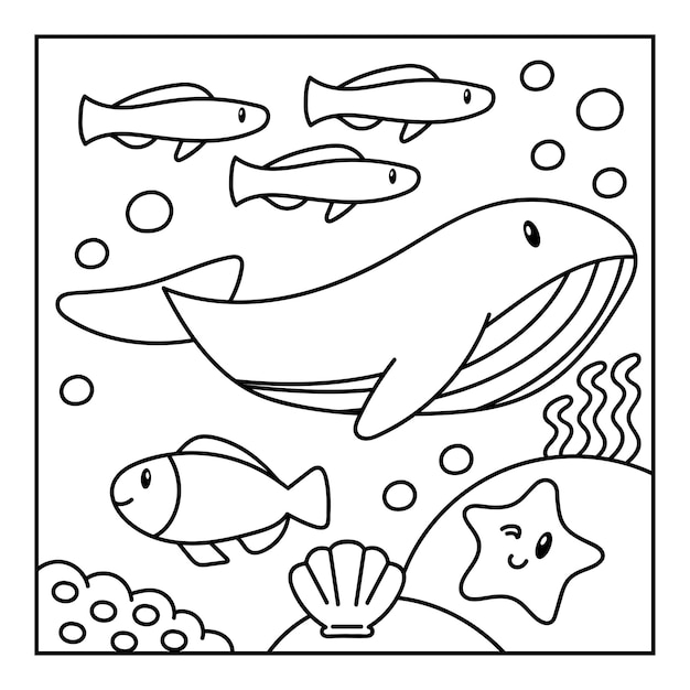 Free vector hand drawn coloring book under the sea animal illustration