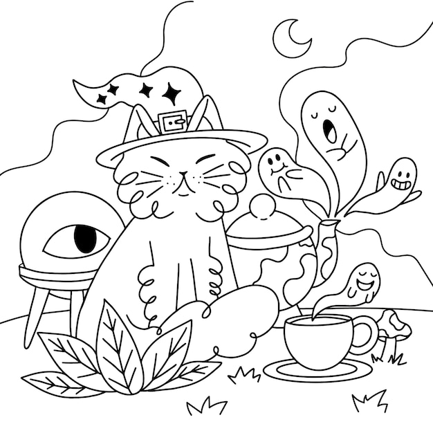 Free Vector hand drawn coloring page illustration for halloween celebration