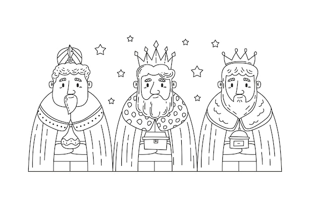 Free Vector hand drawn coloring page illustration for reyes magos