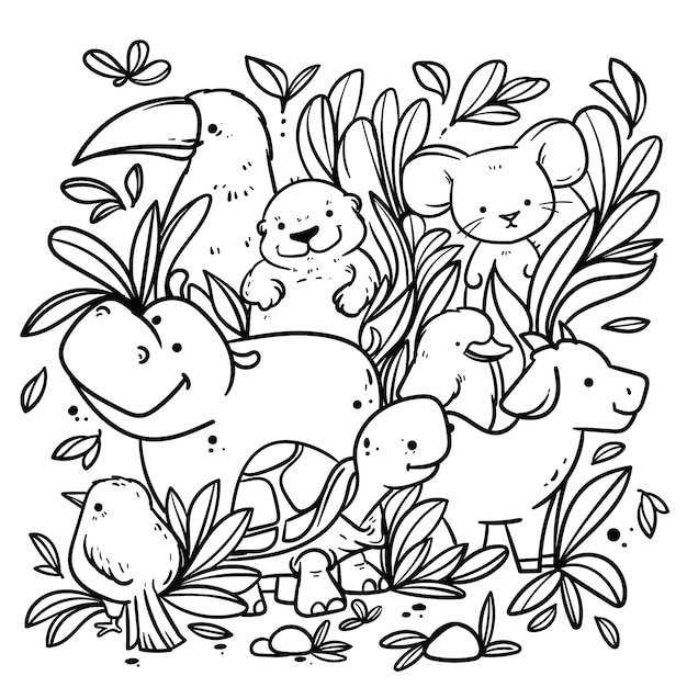 Free Vector hand drawn coloring page illustration