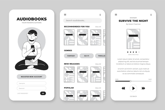 Hand-drawn colorless apps collection for smartphone