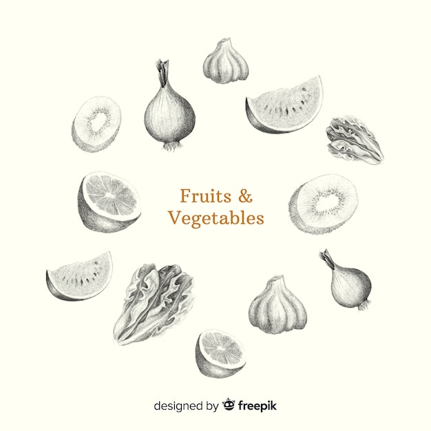 Free Vector hand drawn colorless fruit and vegetable background