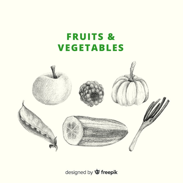 Free vector hand drawn colorless fruit and vegetable background