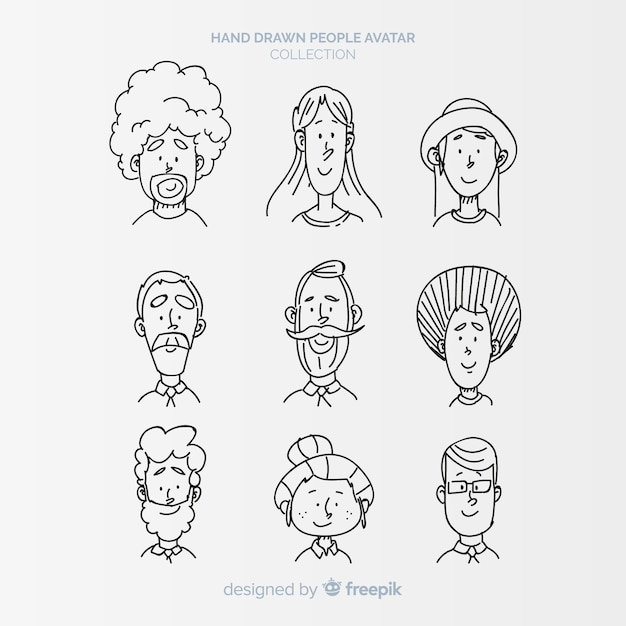 Hand drawn colorless people avatar collection