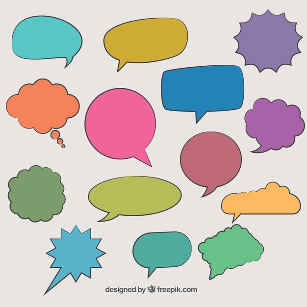 Hand drawn comic speech bubbles in colors