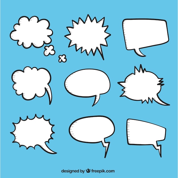 Hand drawn comic speech bubbles set