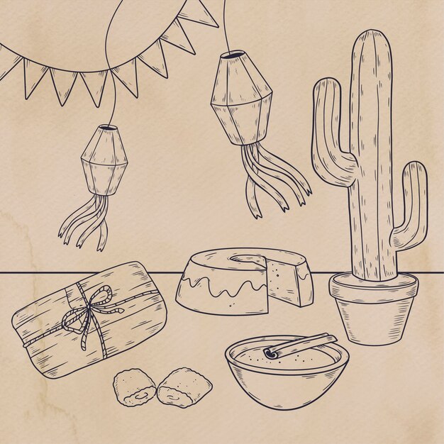 Hand drawn comida junina food illustration