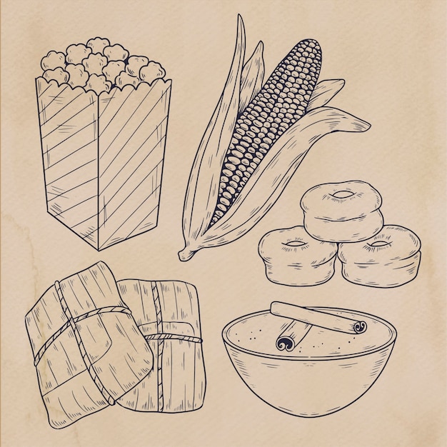 Hand drawn comida junina food illustration