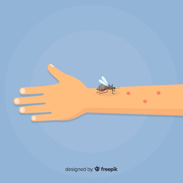 Hand drawn composition of mosquito biting a