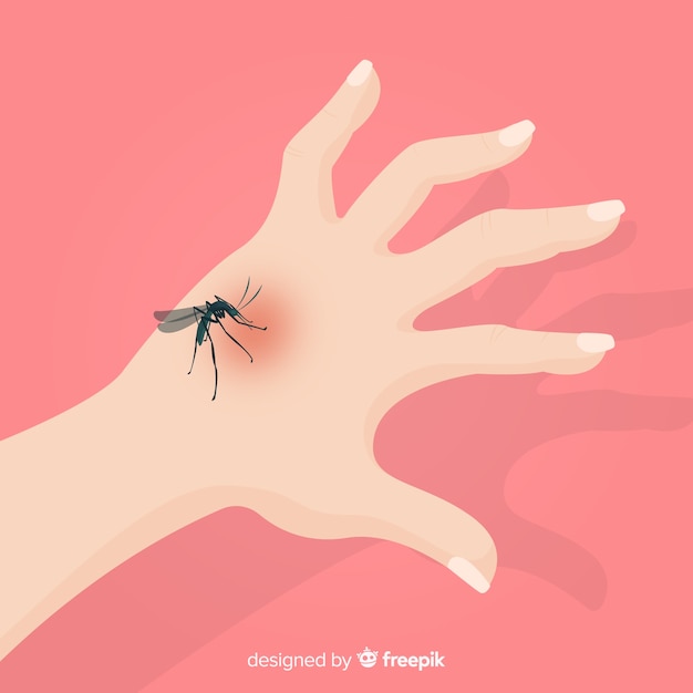 Hand drawn composition of mosquito biting a