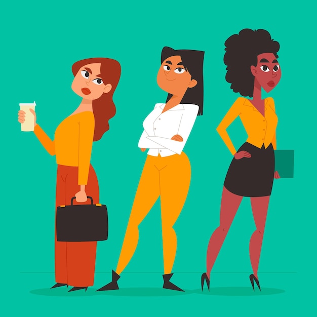 Free Vector hand drawn confident female entrepreneurs illustration