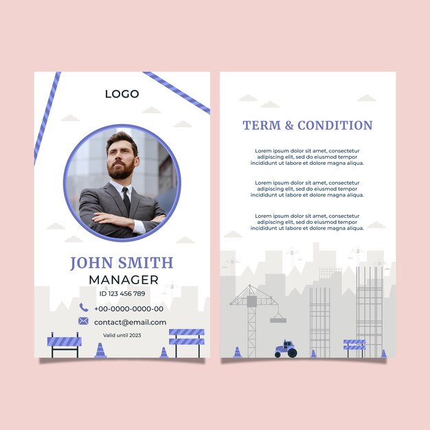 Hand drawn construction id card template