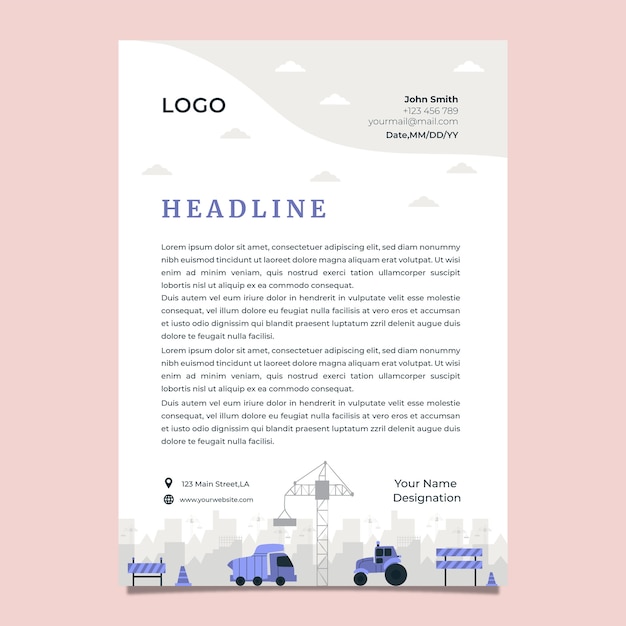 Hand drawn construction letterhead template