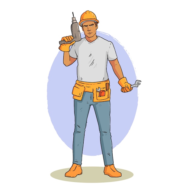 Free vector hand drawn construction worker cartoon illustration