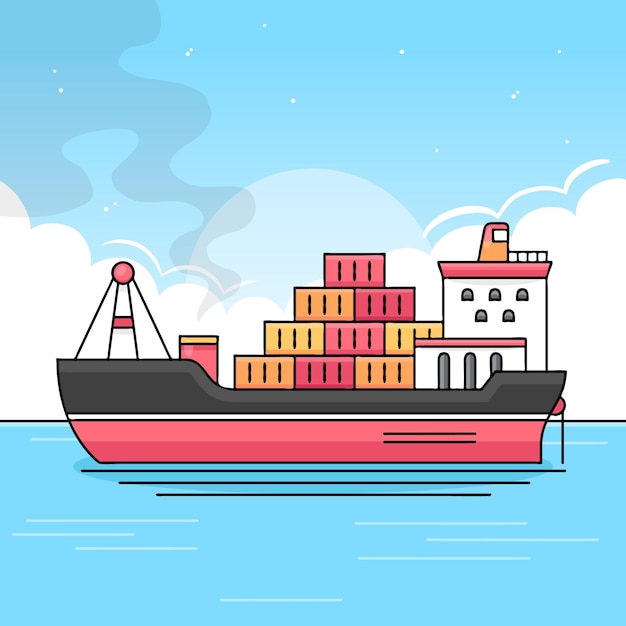 Free Vector hand drawn container ship delivery