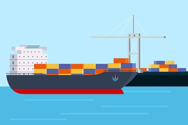 Hand drawn container ship illustrated