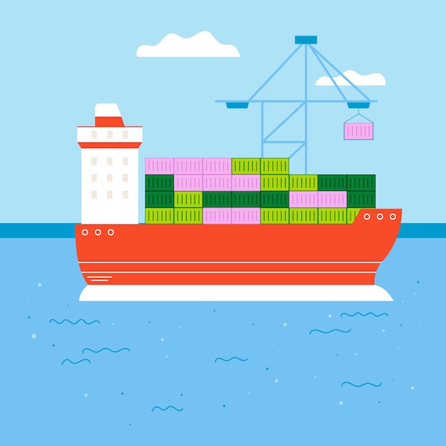 Hand drawn container ship illustrated