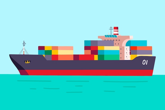 Free Vector hand drawn container ship