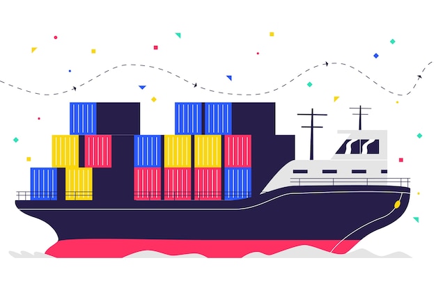 Hand drawn container ship