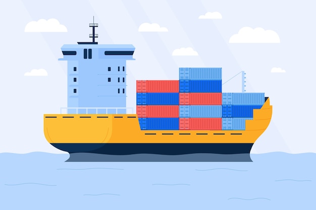 Hand drawn container ship