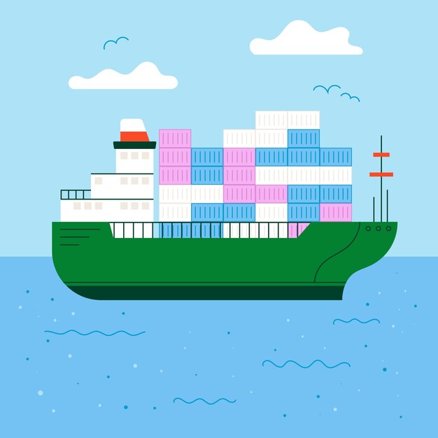 Hand drawn container ship