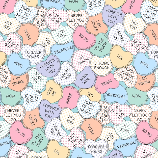 Hand drawn conversation hearts illustration pattern