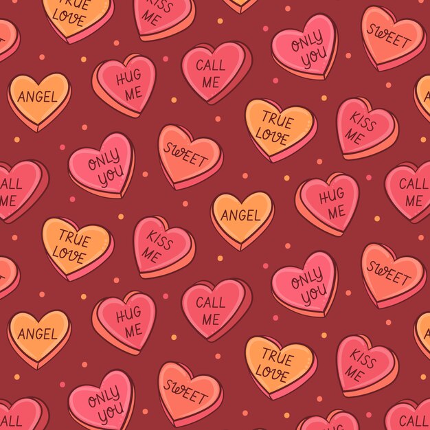 Hand drawn conversation hearts illustration pattern