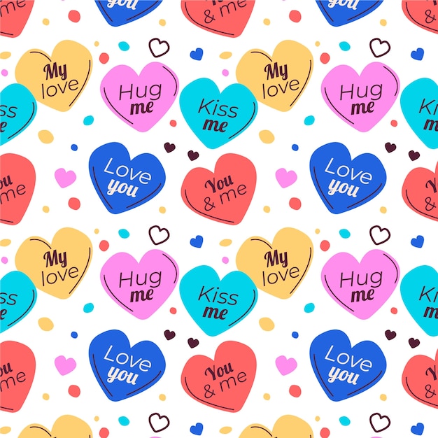 Hand drawn conversation hearts pattern