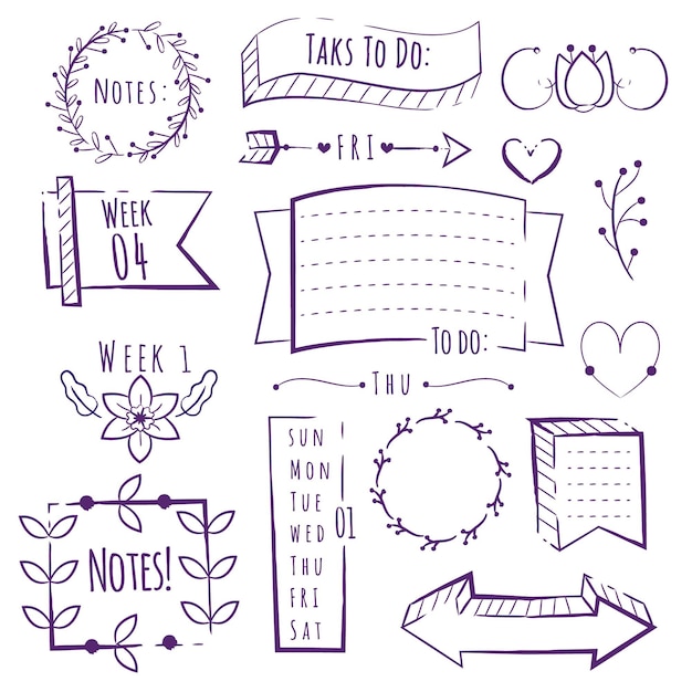 Free vector hand drawn copy space bullet journal elements