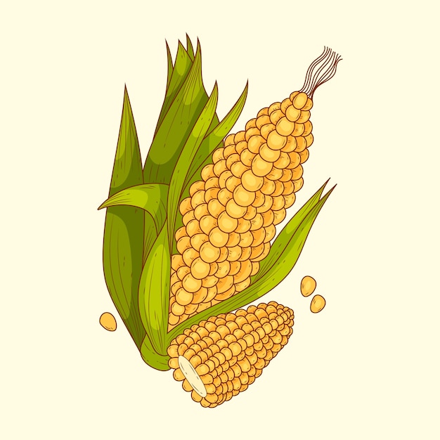 Hand drawn corn on the cob drawing illustration