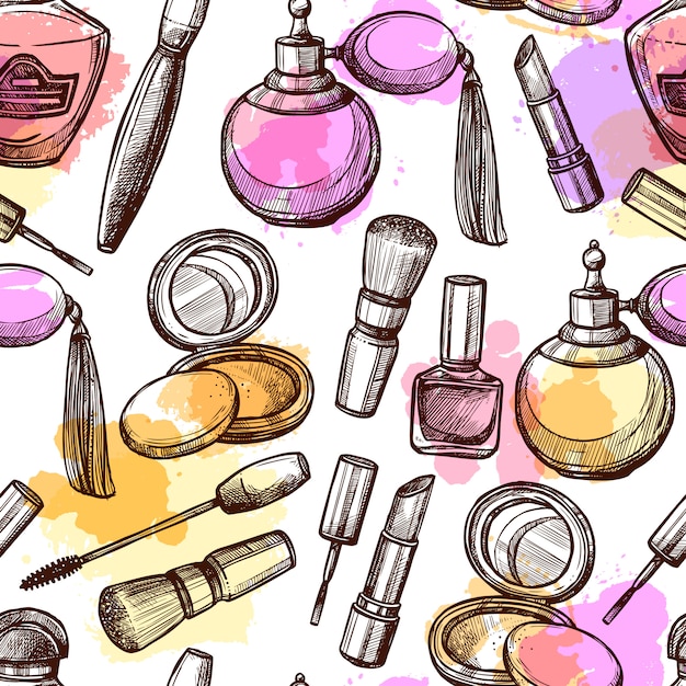 Hand Drawn Cosmetics Seamless Pattern