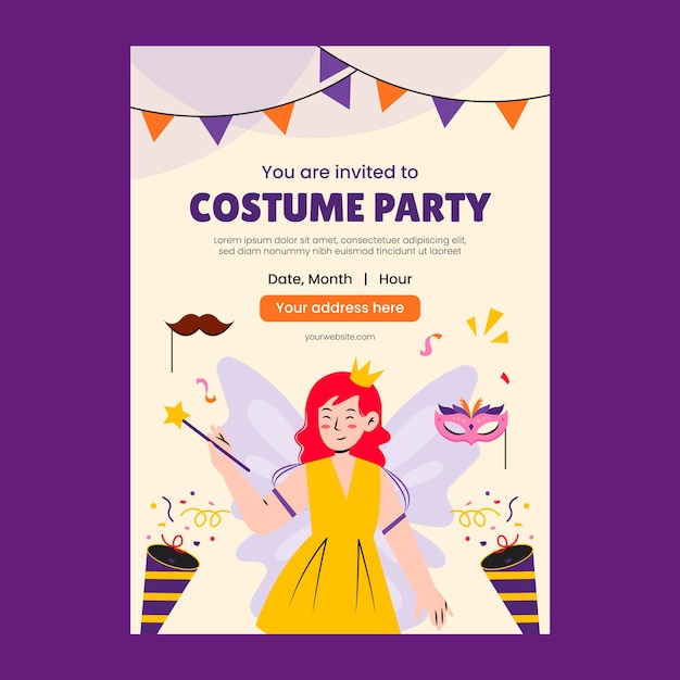 Free vector hand drawn costume party invitation