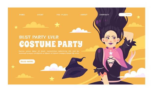 Hand drawn costume party landing page