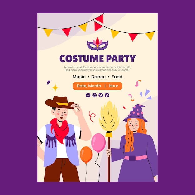 Free vector hand drawn costume party   poster template