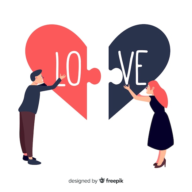 Free Vector hand drawn couple connecting puzzle pieces