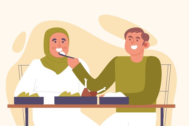 Hand drawn couple eating illustration