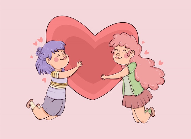 Free Vector hand drawn couple holding a big heart