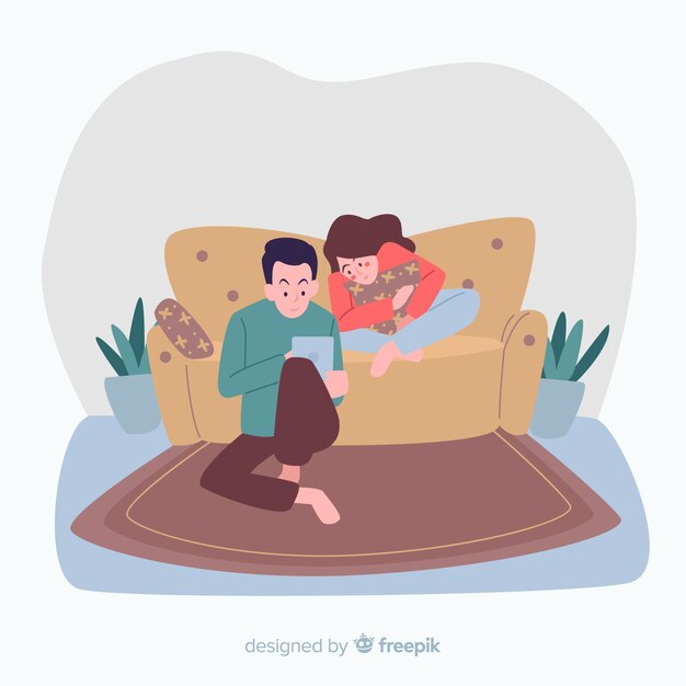 Hand drawn couple at home background