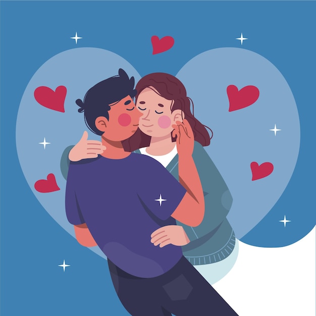 Hand drawn couple kissing illustration