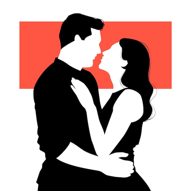 Hand drawn couple silhouette illustration