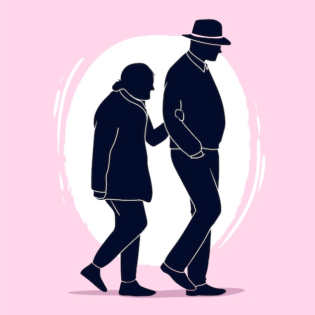 Hand drawn couple silhouette illustration