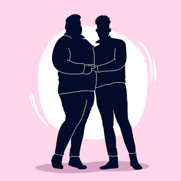 Hand drawn couple silhouette illustration