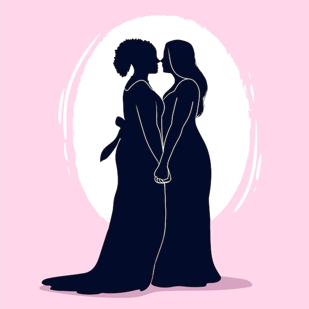 Free Vector hand drawn couple silhouette illustration