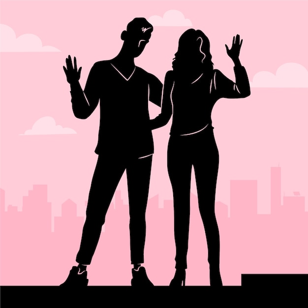 Free Vector hand drawn couple silhouette