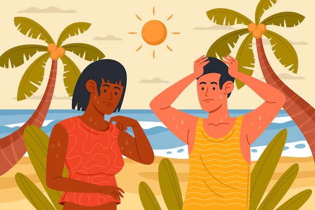 Free Vector hand drawn couple in summer heat illustration